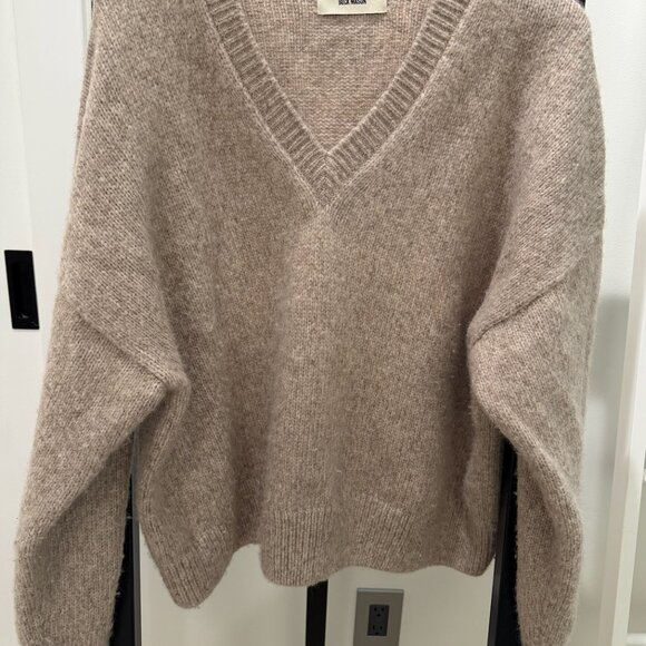 Buck Mason Highland Alpaca Boxy V-Neck Heather Khaki Size  XL - Picture 6 of 10